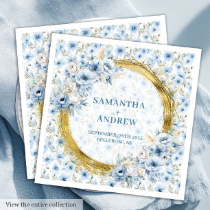 Serviette En Papier Mariage de Parties scintillant en or bleu clair Bo