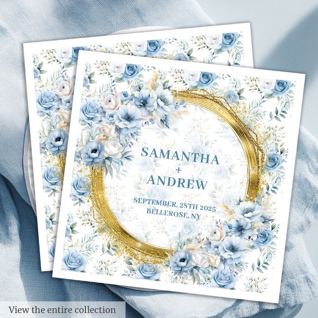 Serviette En Papier Mariage de Parties scintillant moderne Bohemian Pa (Modern Bohemian Pastel Blue Gold Glitter Wedding Paper Dinner Napkins)