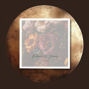 Serviette En Papier Mariage de peinture romantique florale noire