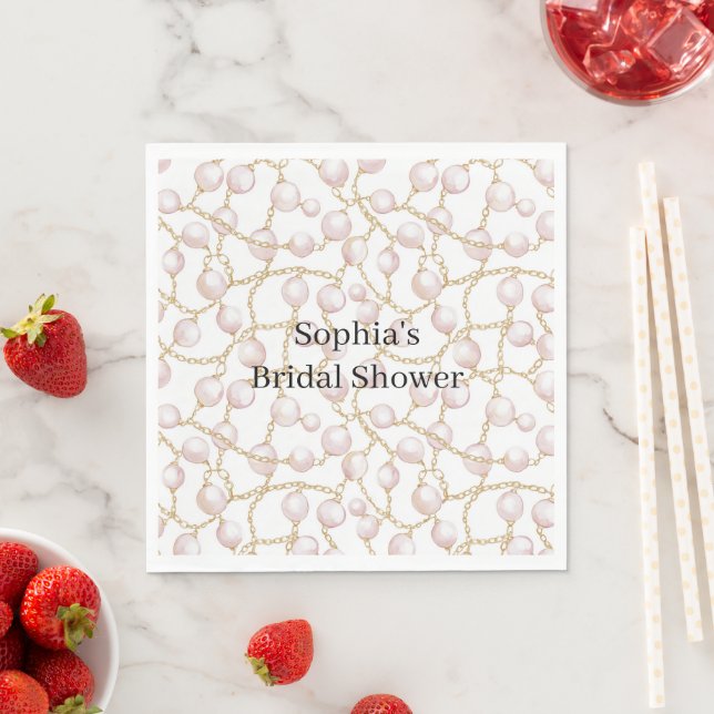 Serviette En Papier Mariage de perles roses dorées Glamour (En situation)