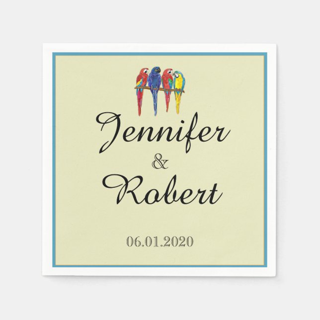 Serviette En Papier Mariage de perroquets tropicaux (Devant)