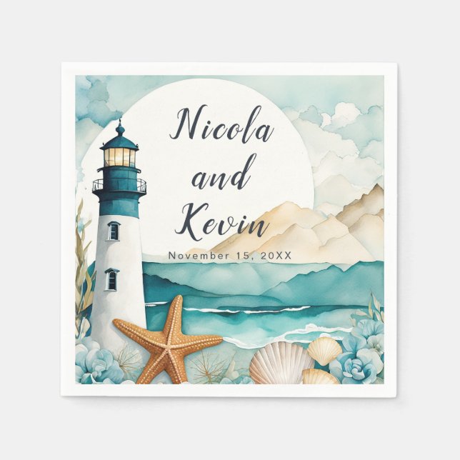Serviette En Papier Mariage de phare nautique (Devant)