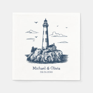 Serviette En Papier Mariage de Phare Nautique Côtiers Tendance Personn