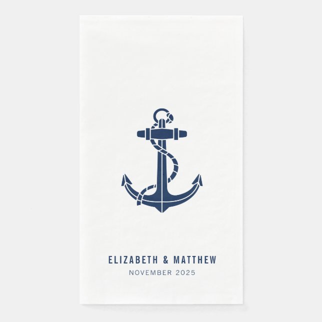 Serviette En Papier Mariage de plage à thème d'ancre nautique personna (Devant)