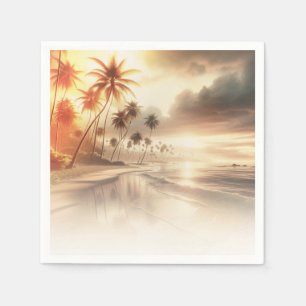 Serviette En Papier Mariage de plage au coucher du soleil orange et pa