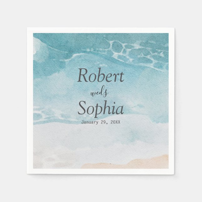 Serviette En Papier Mariage de plage bleu d'été (Devant)