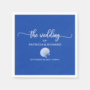 Serviette En Papier Mariage de plage coquillage bleu royal et blanc