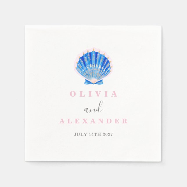 Serviette En Papier Mariage de plage côtière coquillage (Devant)
