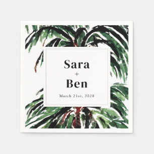 Serviette En Papier Mariage de plage de palmiers peints rustiques