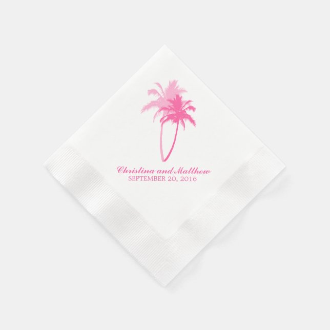 Serviette En Papier Mariage de plage de Palmiers roses (Coin)