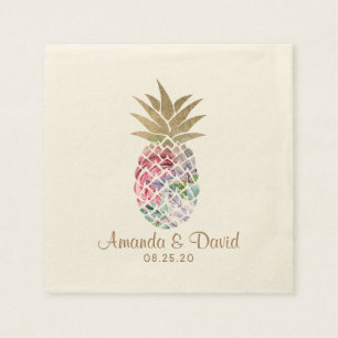 Serviette En Papier Mariage de plage d'été à l'ananas tropical