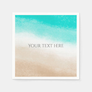 Serviette En Papier Mariage de plage élégant aquarelle sarcelle et bei