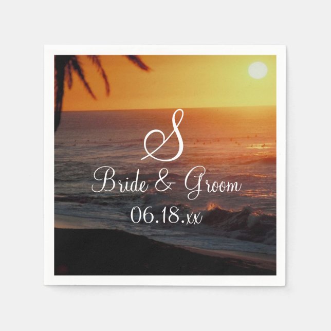 Serviette En Papier Mariage de plage Monogramme Mariée Noms de la cham (Devant)