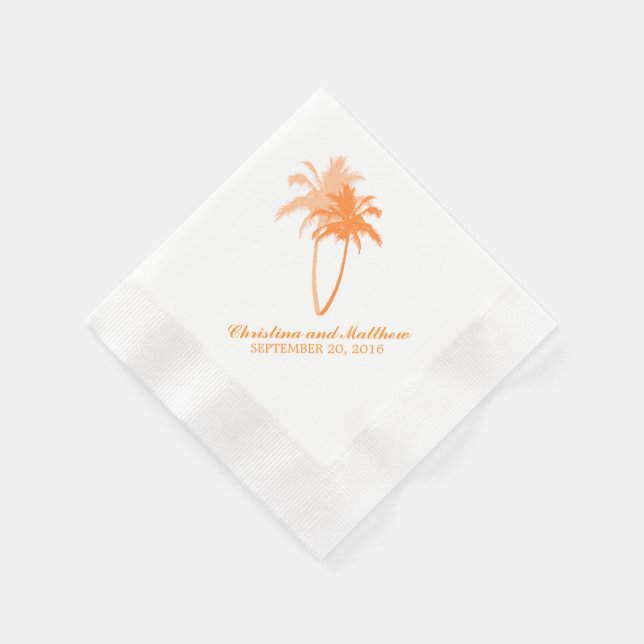 Serviette En Papier Mariage de plage Orange Palm Trees (Coin)