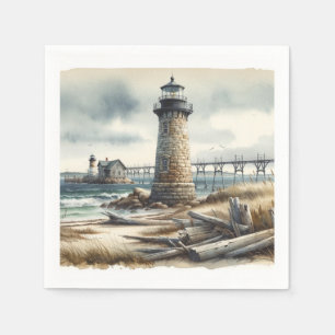 Serviette En Papier Mariage de plage rustique au phare côtier