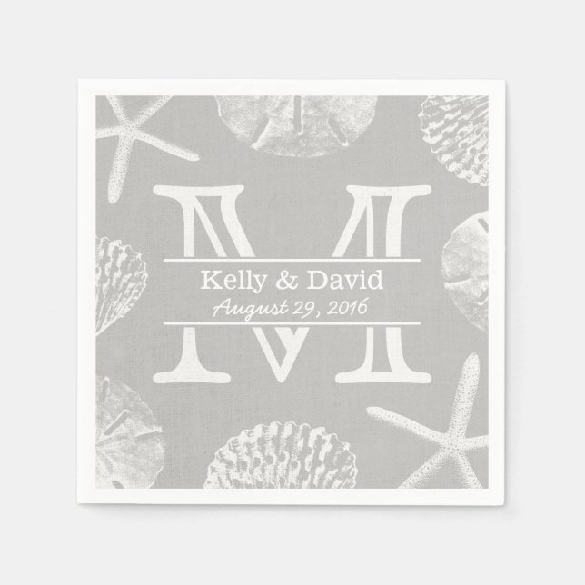 Serviette En Papier Mariage de plage rustique Monogramme Laced Argent (Devant)