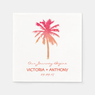 Serviette En Papier Mariage de plage Tropical Sunset Palm Tree Beach