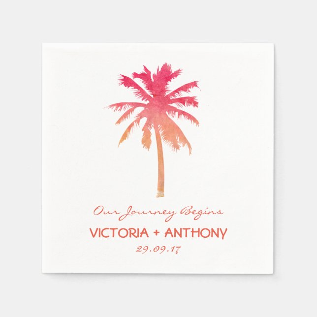 Serviette En Papier Mariage de plage Tropical Sunset Palm Tree Beach (Devant)