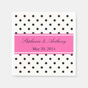 Serviette En Papier Mariage de points Polka noir, blanc et rose