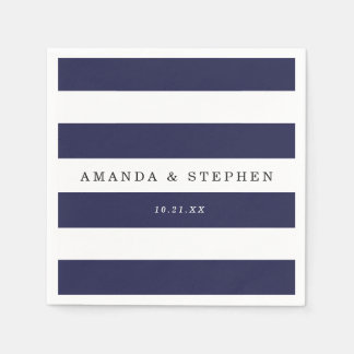 Serviette En Papier Mariage de rayures de la marine chic