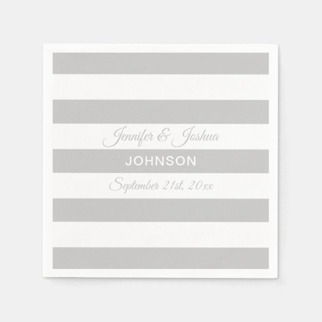 Serviette En Papier Mariage de rayures gris clair personnalisées (Devant)