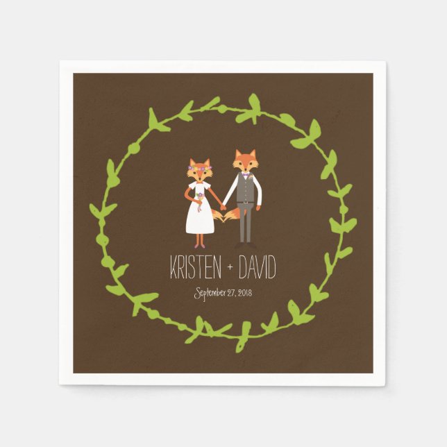 Serviette En Papier Mariage de renards de bois de Whimsical (Devant)