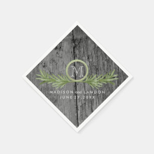 Serviette En Papier Mariage de romarin et de bois rustique