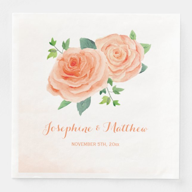 Serviette En Papier Mariage de Rose Peach (Devant)