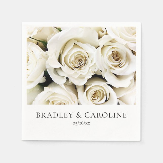 Serviette En Papier Mariage de Roses blanches (Devant)