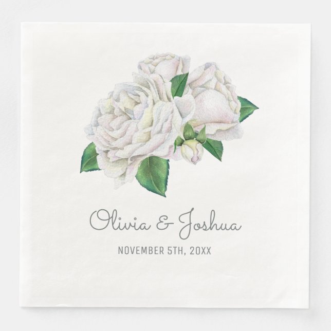 Serviette En Papier Mariage de Roses blanches (Devant)