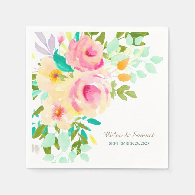 Serviette En Papier Mariage de roses roses de Pêcher (Devant)