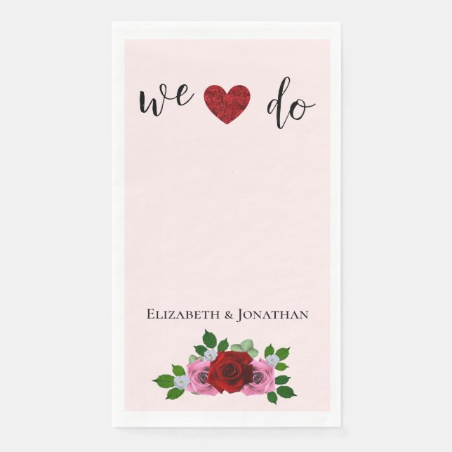 Serviette En Papier Mariage de roses rouges et roses (Devant)