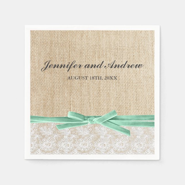 Serviette En Papier Mariage de ruban à dentelle Rustique Burlap (Devant)