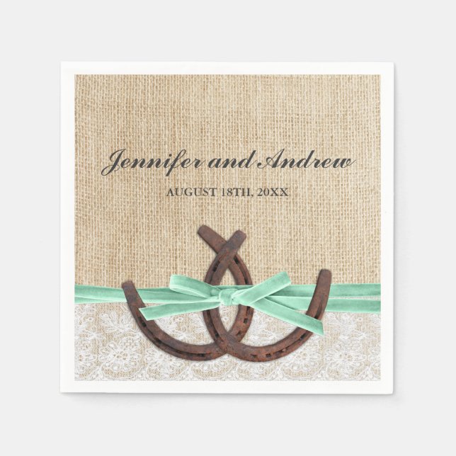 Serviette En Papier Mariage de ruban à dentelle rustique Burlap (Devant)