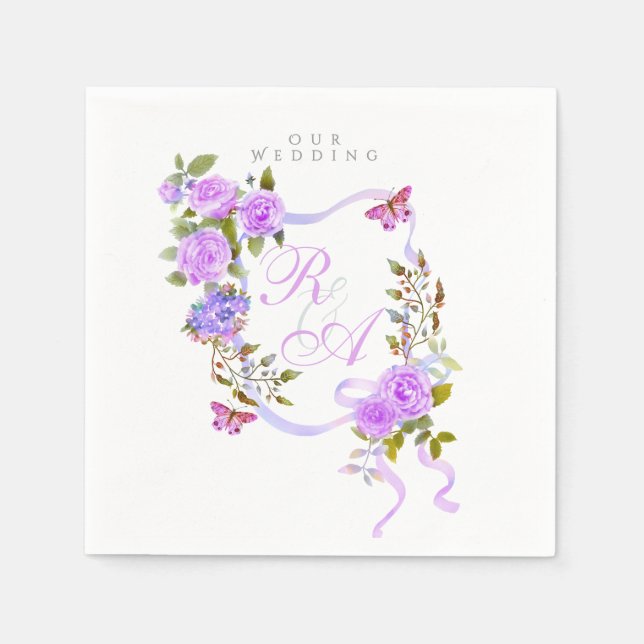 Serviette En Papier Mariage de ruban Rose violet (Devant)