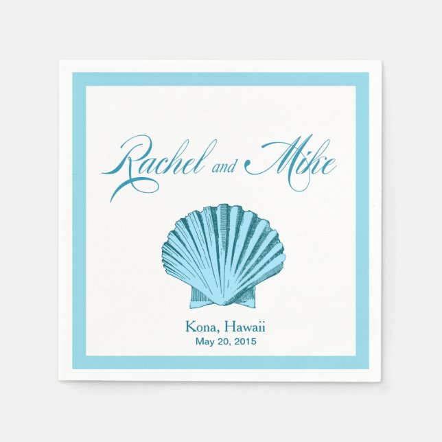 Serviette En Papier Mariage de Scallop Seashell Beach | bleu menthe (Devant)