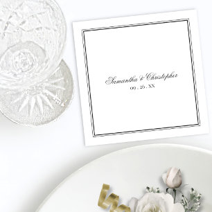 Serviette En Papier Mariage de script noir et blanc simple Elegance