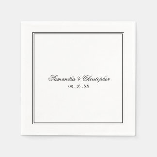 Serviette En Papier Mariage de script noir et blanc simple Elegance