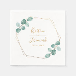 Serviette En Papier Mariage de script or Eucalyptus moderne