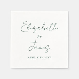 Serviette En Papier Mariage de script vert émeraude minimaliste modern