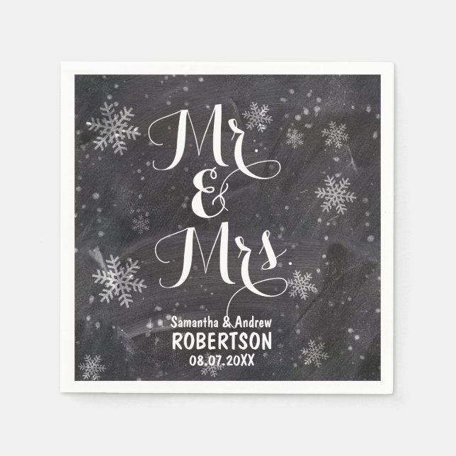 Serviette En Papier Mariage de snowflakes de snowflakes d'hiver modern (Devant)