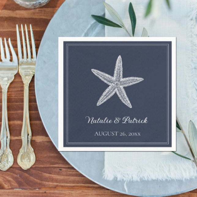 Serviette En Papier Mariage de Starfish de la marine (Navy Starfish Wedding Napkins)