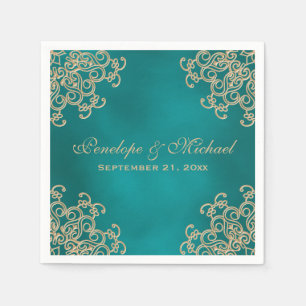 Serviette En Papier Mariage de style indien turquoise et or