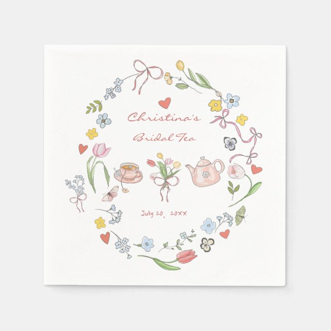 Serviette En Papier Mariage de thé fantaisiste dessiné à la main (Devant)