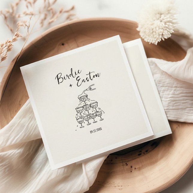 Serviette En Papier Mariage de tour de Champagne illustré manuscrit (Créateur téléchargé)