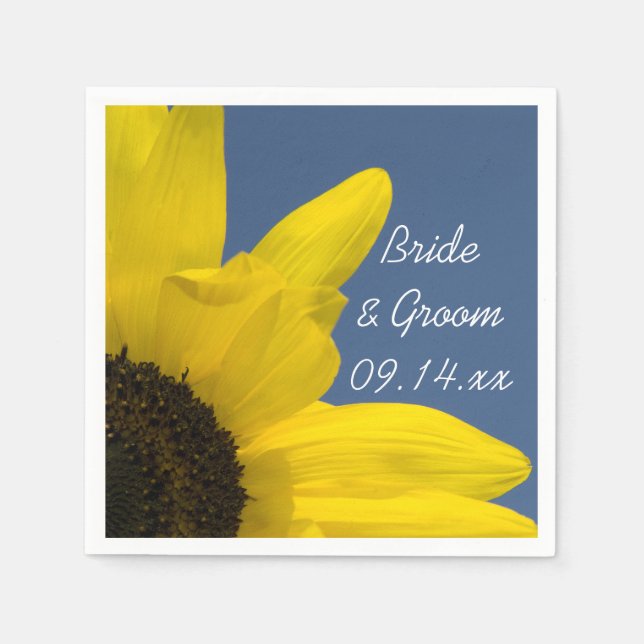 Serviette En Papier Mariage de tournesol jaune et ciel bleu (Devant)