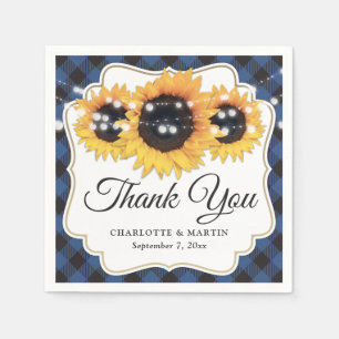 Serviette En Papier Mariage de tournesol Plaid Buffalo bleu