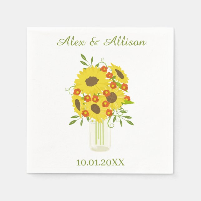 Serviette En Papier Mariage de tournesol rustique (Devant)
