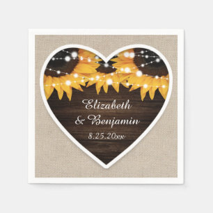 Serviette En Papier Mariage de tournesol Rustique Burlap