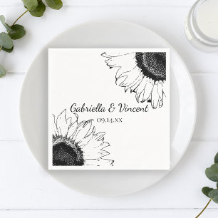 Serviette En Papier Mariage de tournesols noir et blanc